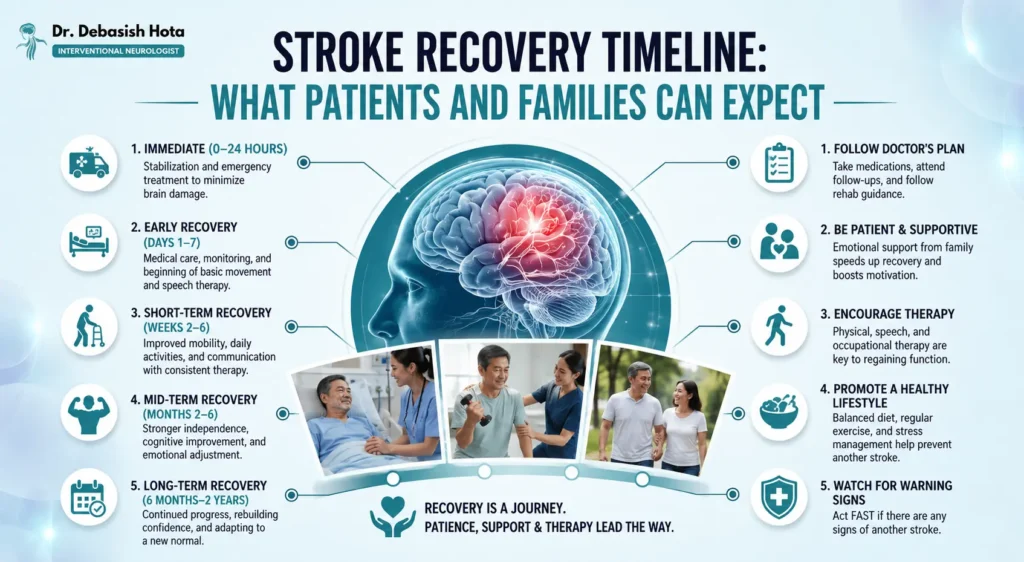 Stroke recovery timeline showing rehabilitation stages after stroke