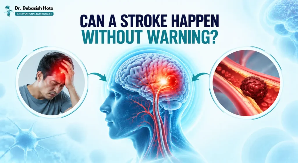 Medical illustration showing common stroke warning signs including facial drooping, arm weakness and speech difficulty
